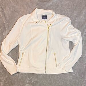 Peter Som Women's L Moto Jacket Casual Cream Zip Long Sleeve Layering Luxury